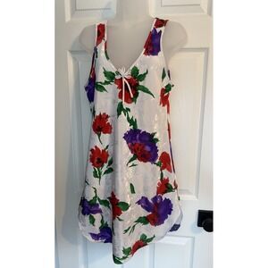 Vintage 90s Jaclyn Smith White Purple Red Floral Satin Nightgown Slip Dress Sz M